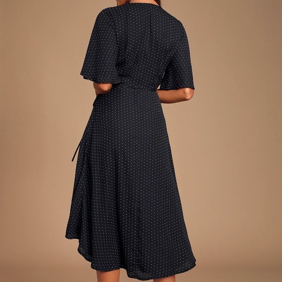 Lulu's Farah Black Print Midi Wrap Dress - Picture 2 of 15
